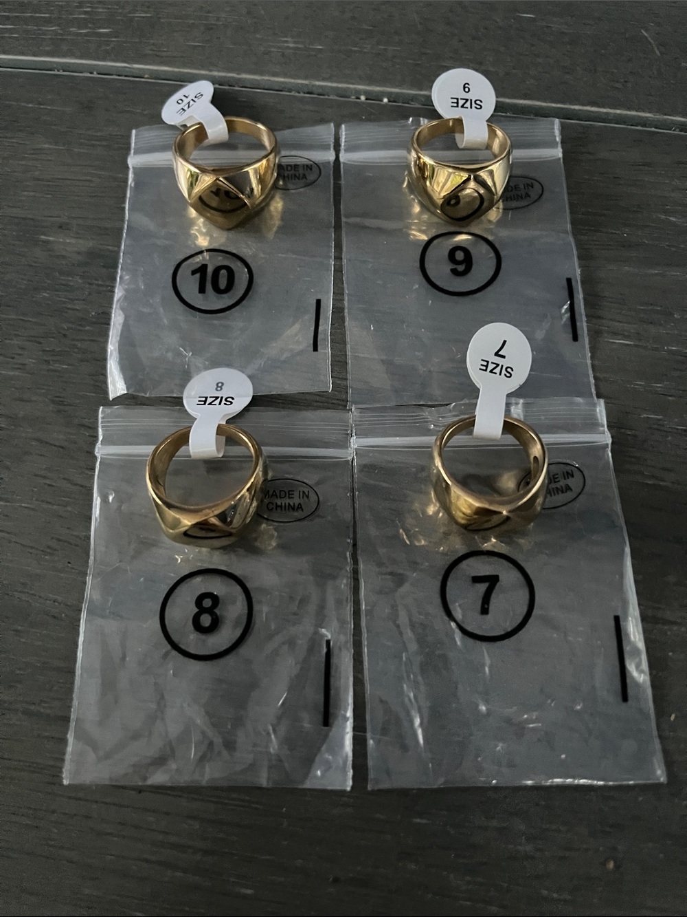 Plunder Gold Polished Curved Signet Ring Set - Four Sizes Pick a Size